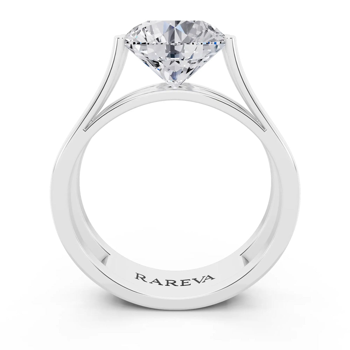 Platinum Round Cut Diamond Solitaire Ring with Open Split Band - Through