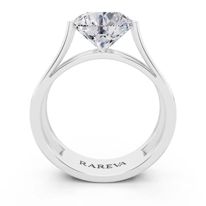 Platinum Round Cut Diamond Solitaire Ring with Open Split Band - Through