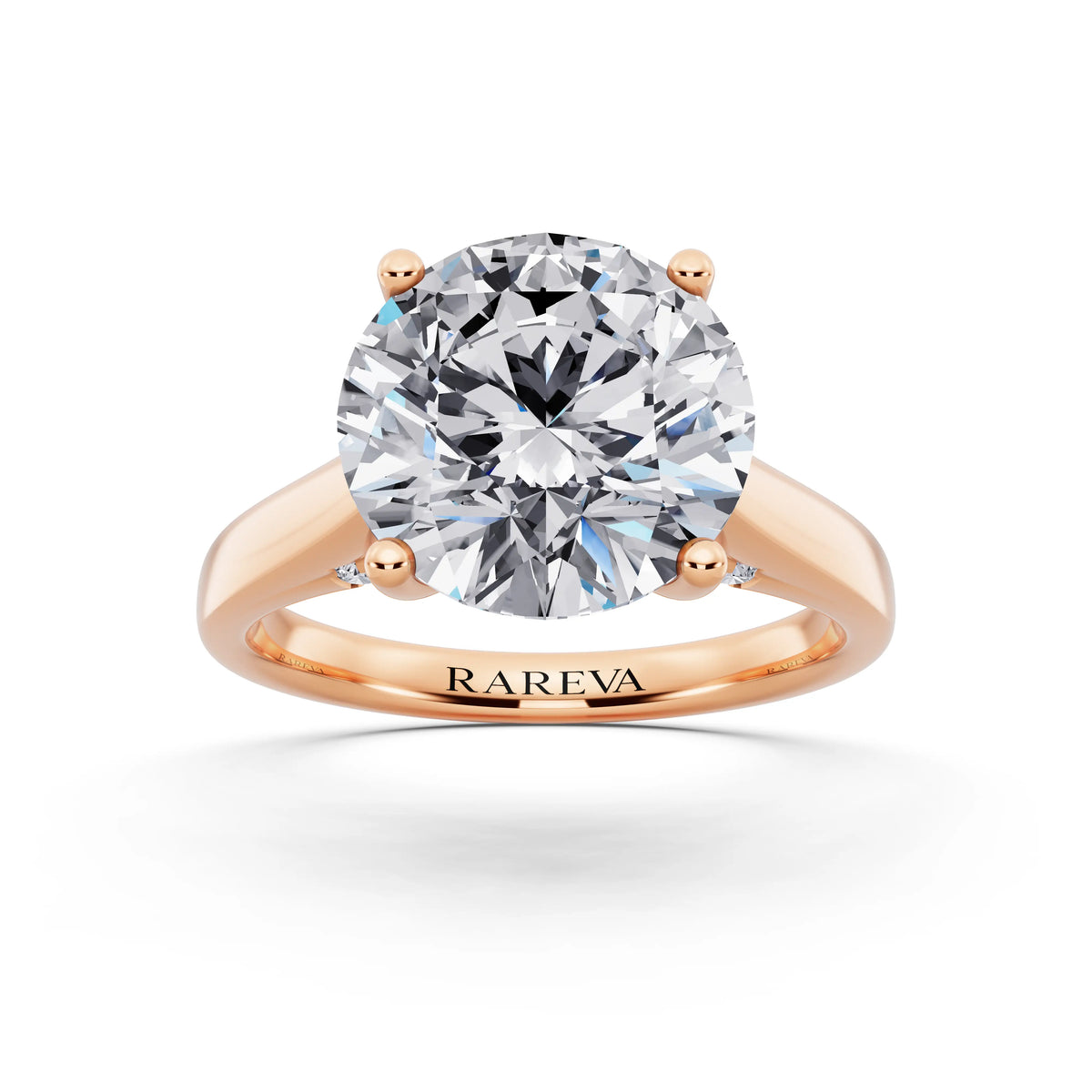 14 KT Rose Gold Round Cut Diamond Solitaire Ring with Hidden Accent - front view