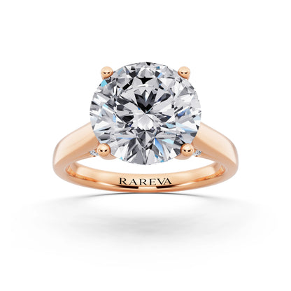 14 KT Rose Gold Round Cut Diamond Solitaire Ring with Hidden Accent - front view