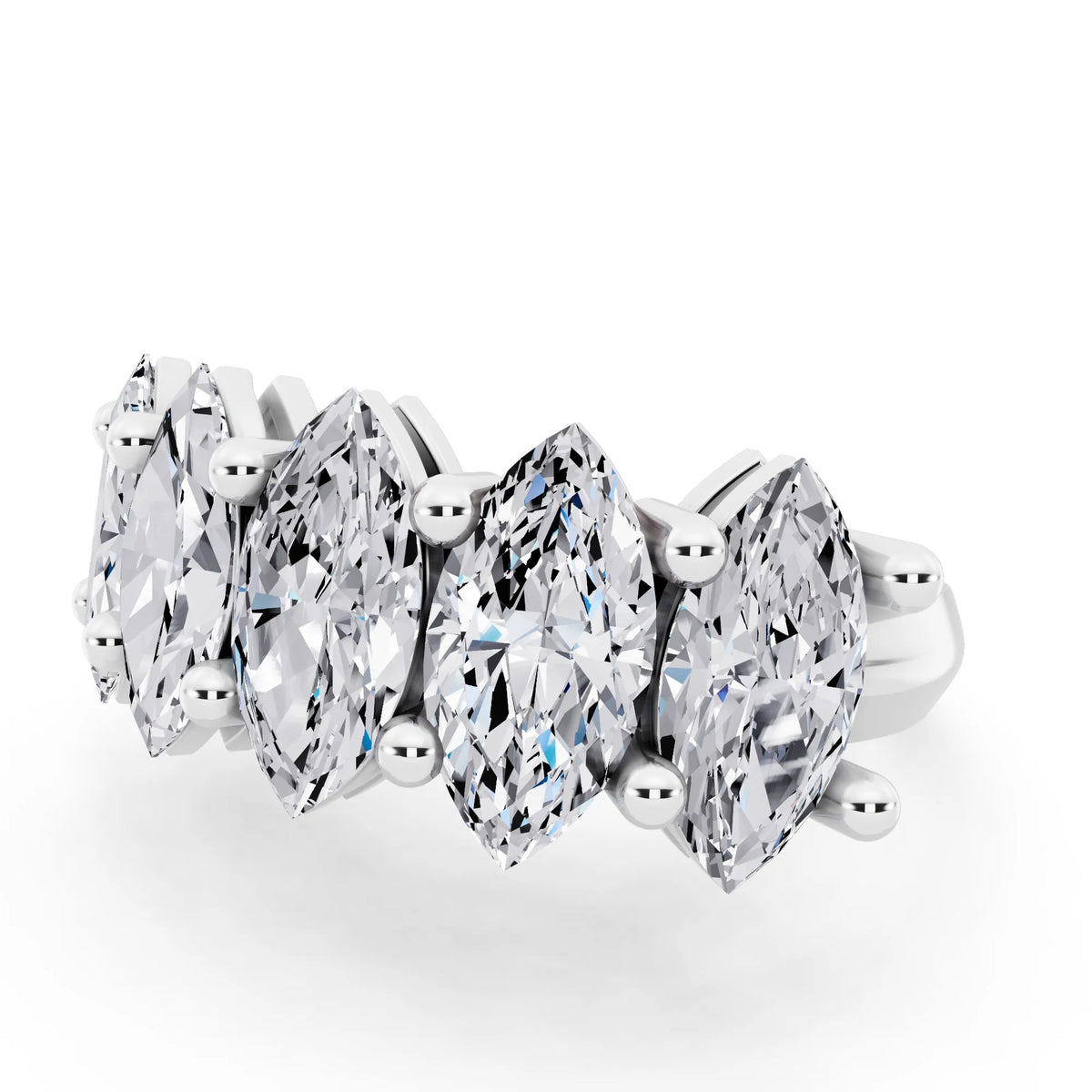 Platinum Five Stone Marquise Cut Diamond Half Eternity Wedding Band - 3mm - Close up