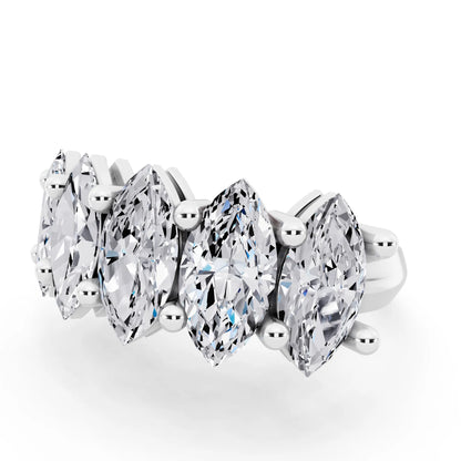 Platinum Five Stone Marquise Cut Diamond Half Eternity Wedding Band - 3mm - Close up