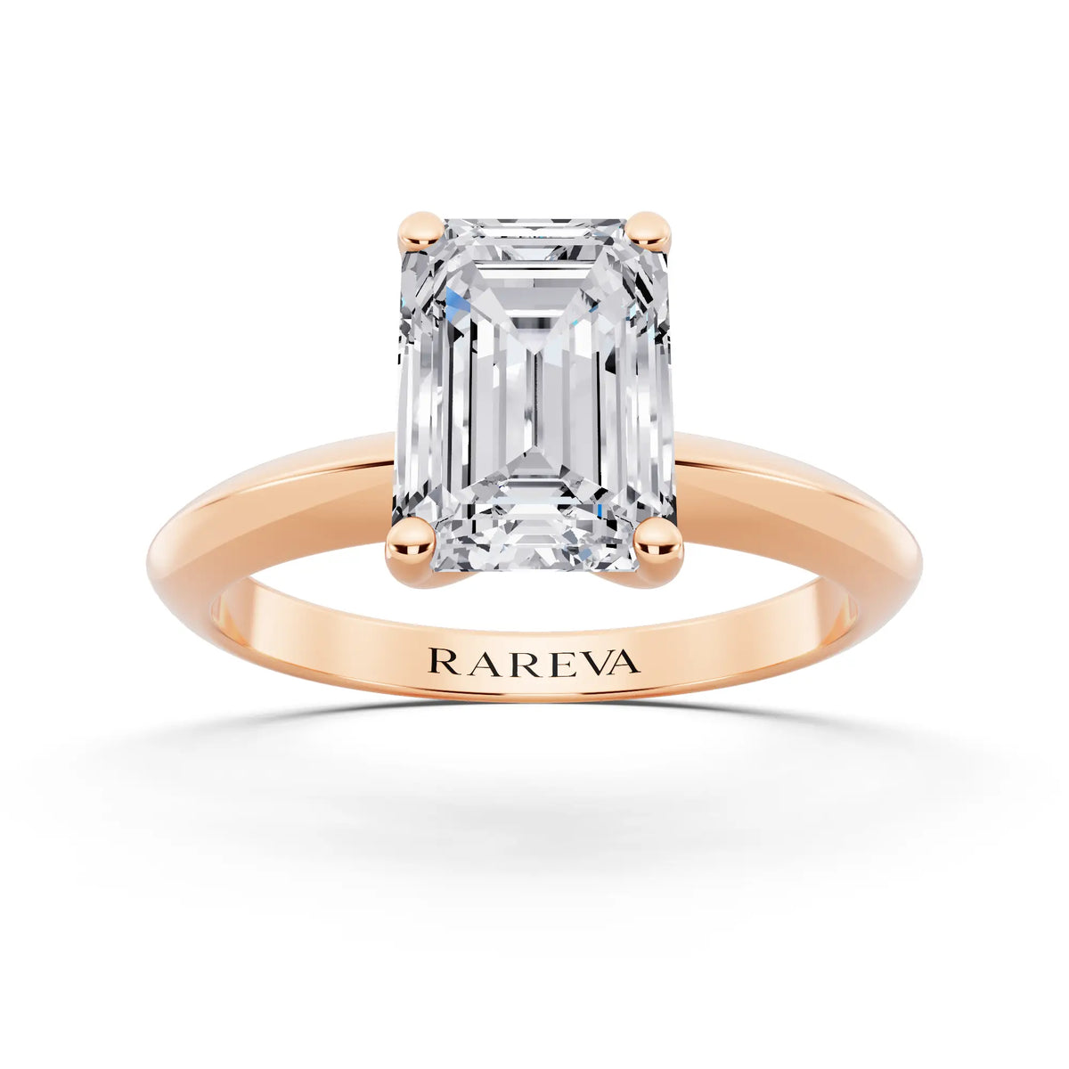 14 KT Rose Gold Emerald Cut Diamond Classic Solitaire Ring - front view