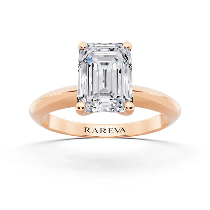 14 KT Rose Gold Emerald Cut Diamond Classic Solitaire Ring - front view
