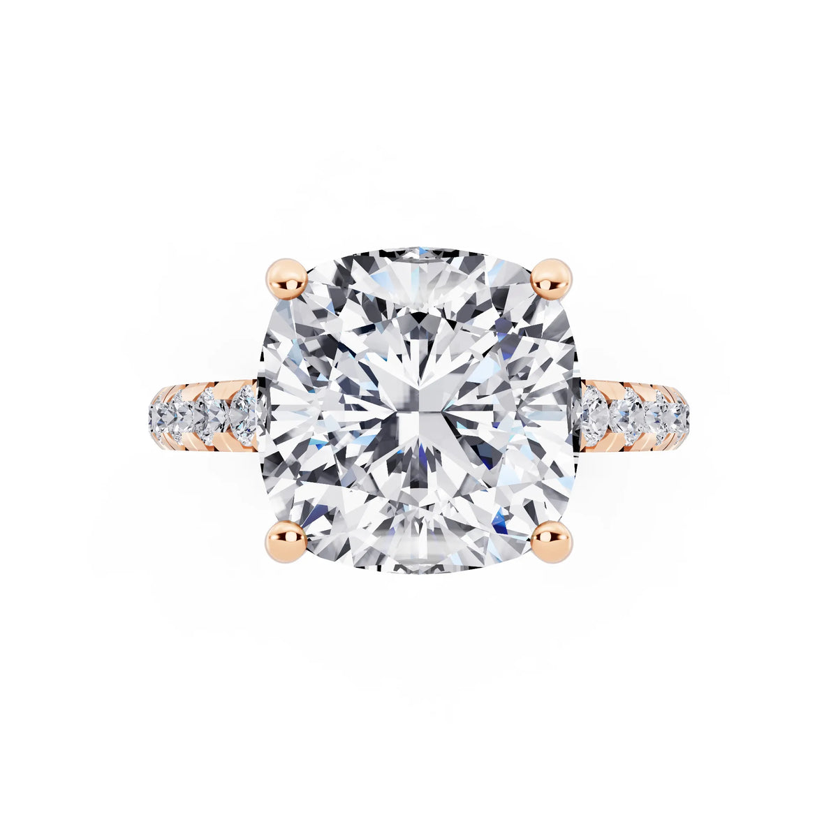 14 KT Rose Gold Cushion Cut Diamond Ring with Hidden Halo - top angle