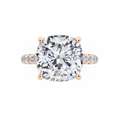 14 KT Rose Gold Cushion Cut Diamond Ring with Hidden Halo - top angle