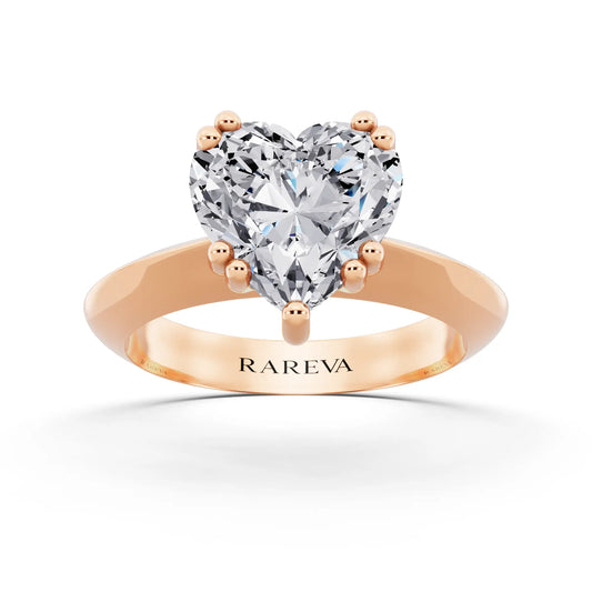 18 KT Rose Gold Heart Cut Diamond Solitaire Ring with Knife Edge Band - front view