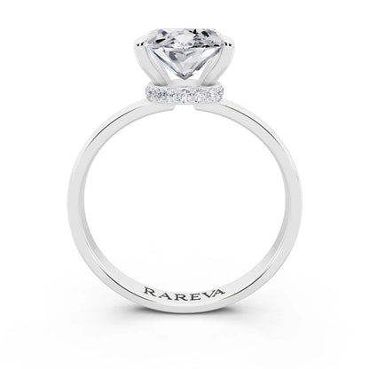 Platinum Marquise Cut Diamond Solitaire Ring with Pave Collar - through finger