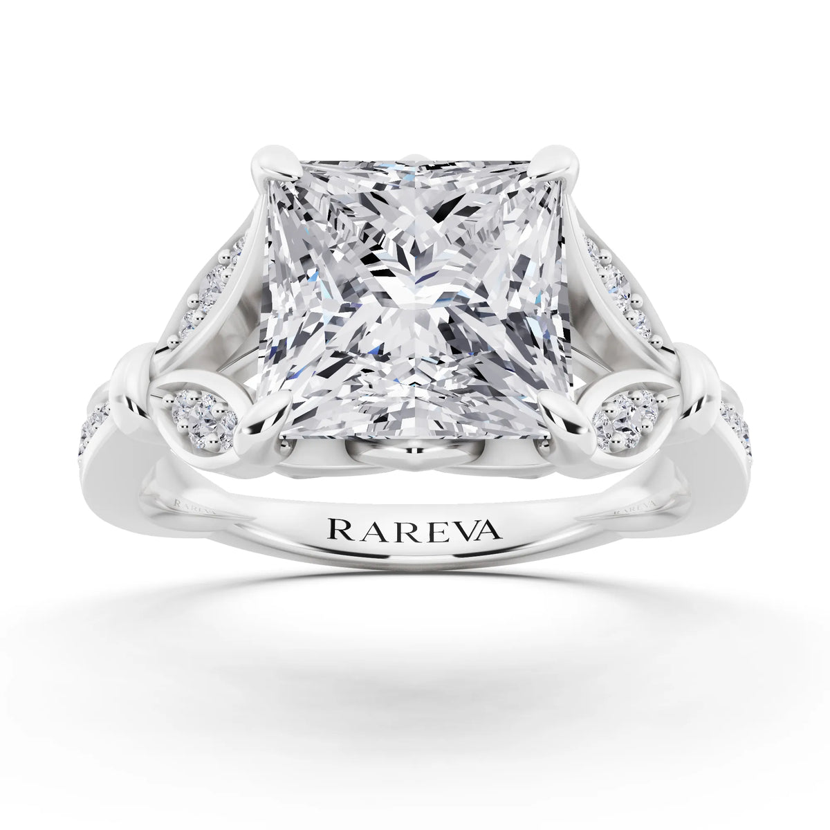Platinum Princess Cut Diamond Ring with Lotus Collar - front view