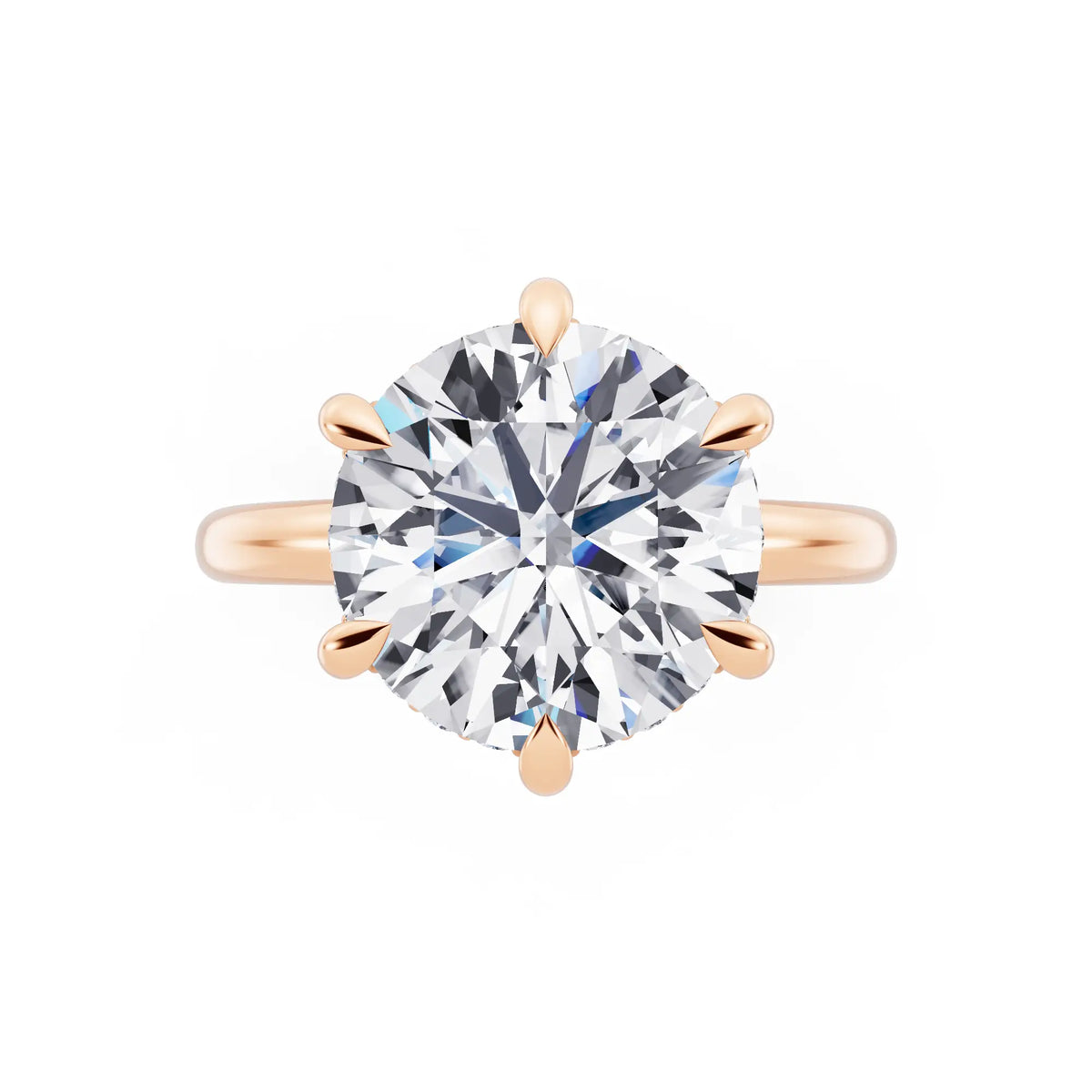 14 KT Rose Gold Round Cut Diamond Hidden Halo Solitaire Ring - top angle