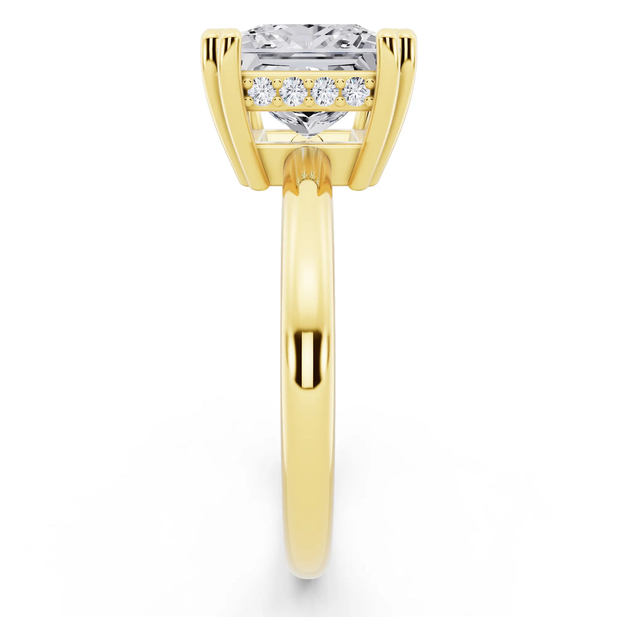 18 KT Yellow Gold Princess Cut Diamond Solitaire Ring with Hidden Accent Basket - side view