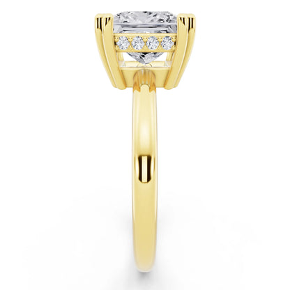 18 KT Yellow Gold Princess Cut Diamond Solitaire Ring with Hidden Accent Basket - side view