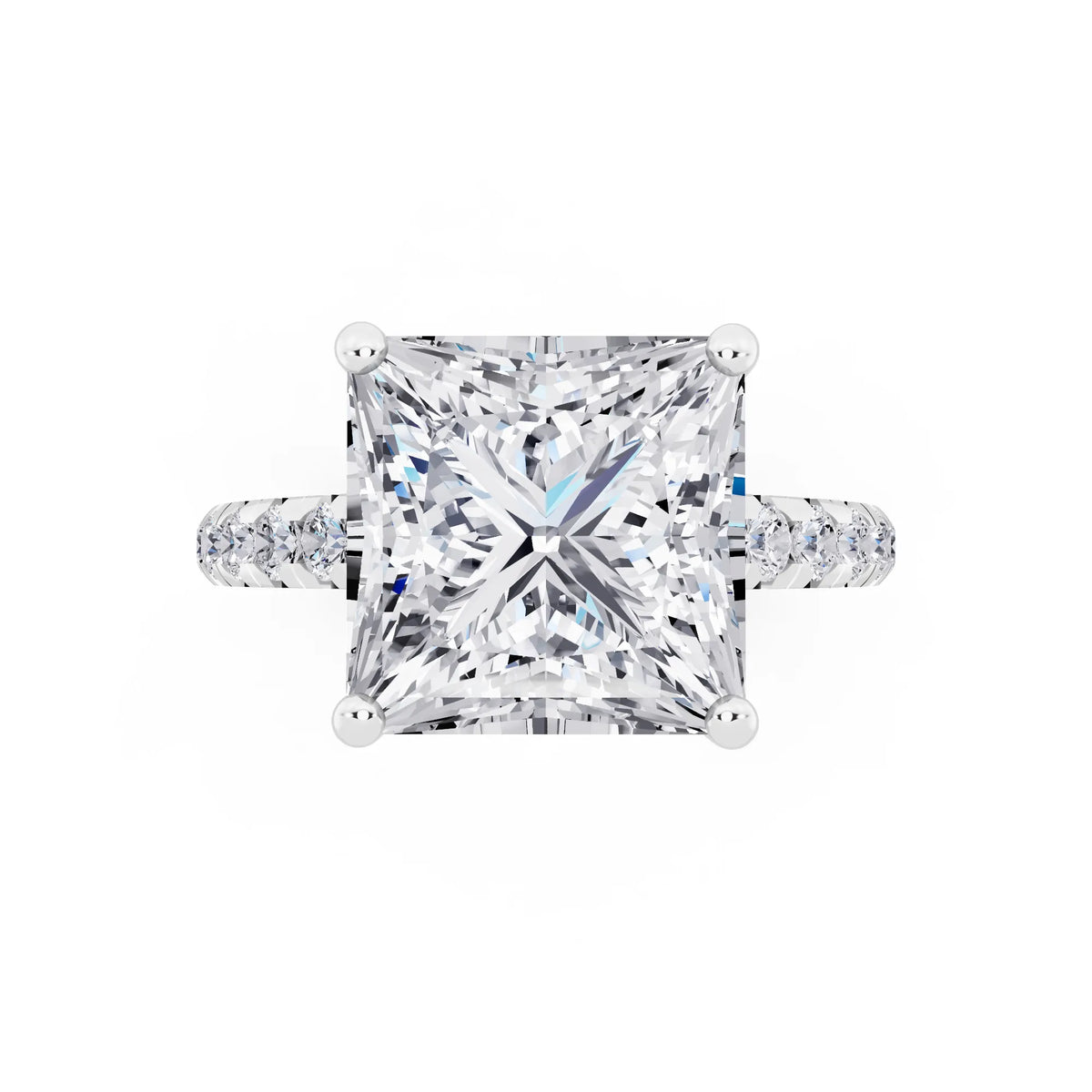 14 KT White Gold Princess Cut Diamond Ring with Hidden Halo - top angle