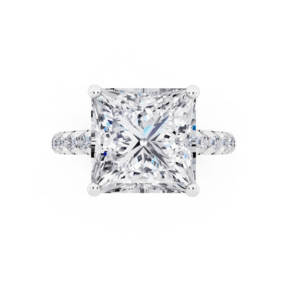 14 KT White Gold Princess Cut Diamond Ring with Hidden Halo - top angle