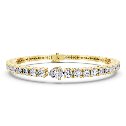 14K Yellow Gold Round Cut Diamond Tennis Bracelet with Pear Accent - Main