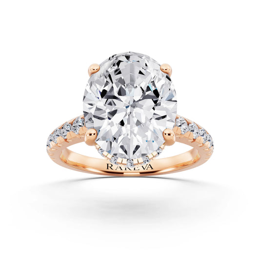 14 KT Rose Gold Oval Cut Diamond Ring with Hidden Halo - front view