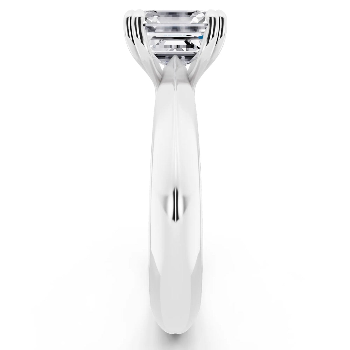 Platinum Asscher Cut Diamond Solitaire Ring with Knife Edge Band - side view
