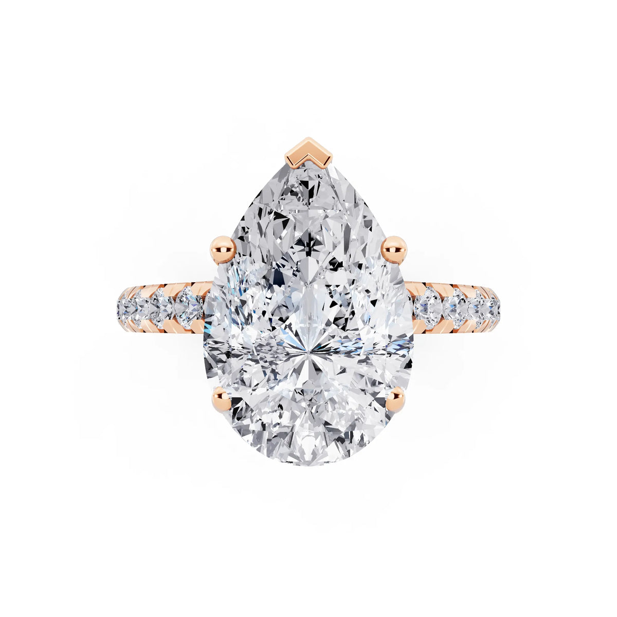 18 KT Rose Gold Pear Cut Diamond Ring with Hidden Halo - top angle