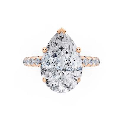 18 KT Rose Gold Pear Cut Diamond Ring with Hidden Halo - top angle
