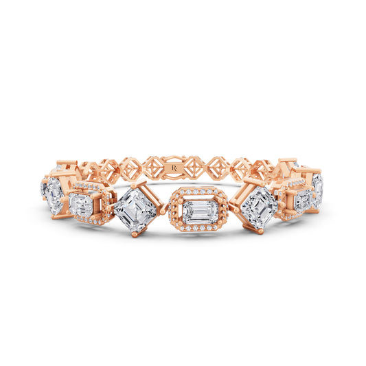14K Rose Gold Square Emerald and Emerald Cut Halo Diamond Tennis Bracelet - Main