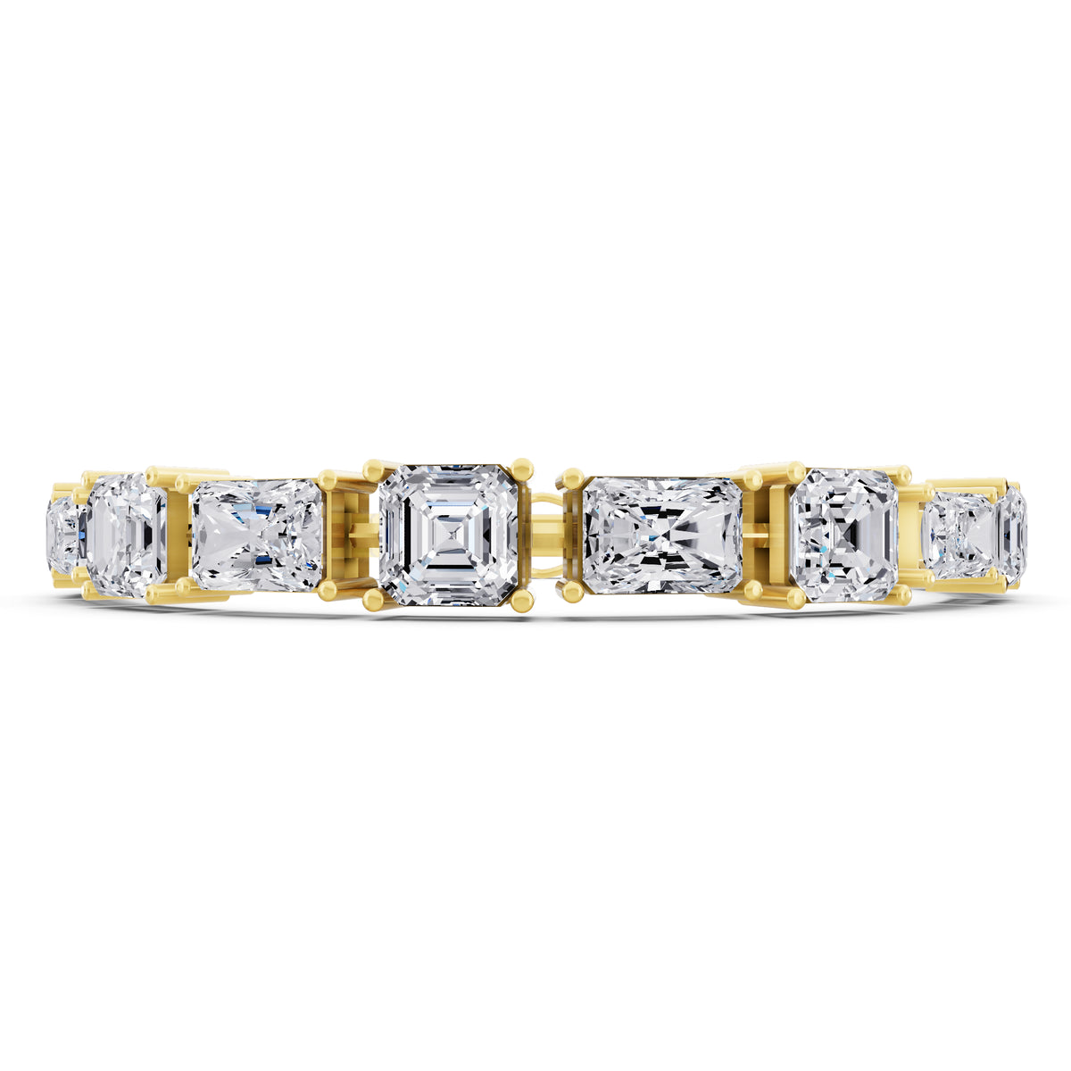 14K Yellow Gold Radiant and Square Emerald Cut Diamond Tennis Bracelet - Front