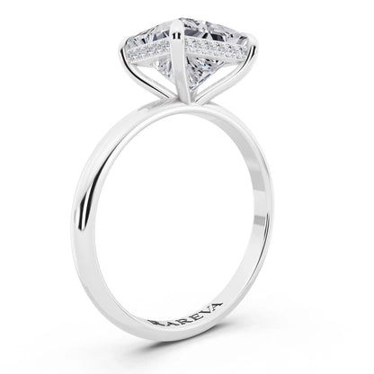 14 KT White Gold Princess Cut Diamond Hidden Halo Solitaire Ring - top view