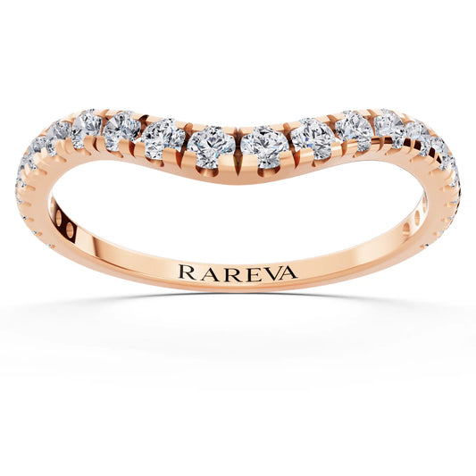 10K Rose Gold Round Cut Diamond Crescent Curved Band - 1.6mm - Front
