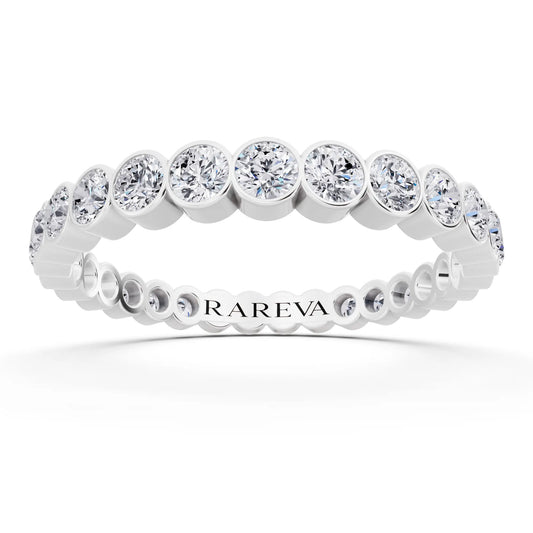 10K White Gold Round Cut Bezel Set Diamond Full Eternity Wedding Band - 2.4mm - Front
