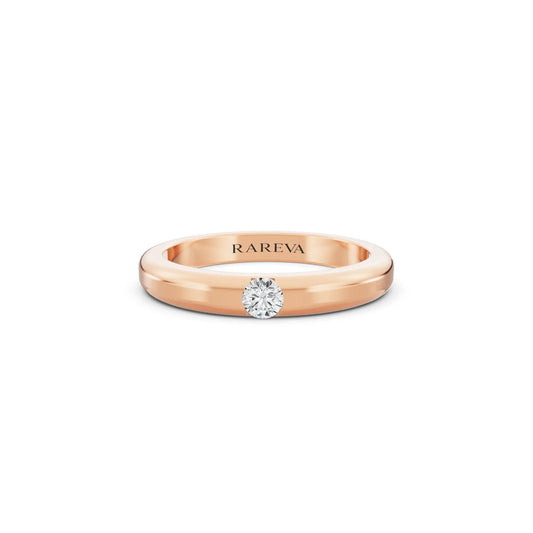 10K Rose Gold Men's Round Cut Diamond Solitaire Dome Band - 3mm - Front