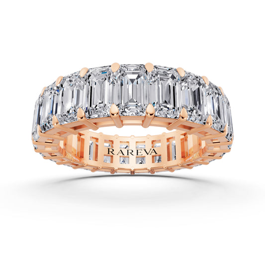 14K Rose Gold Emerald Cut Diamond Eternity Band - 4.2mm - 4.00ctw - Front