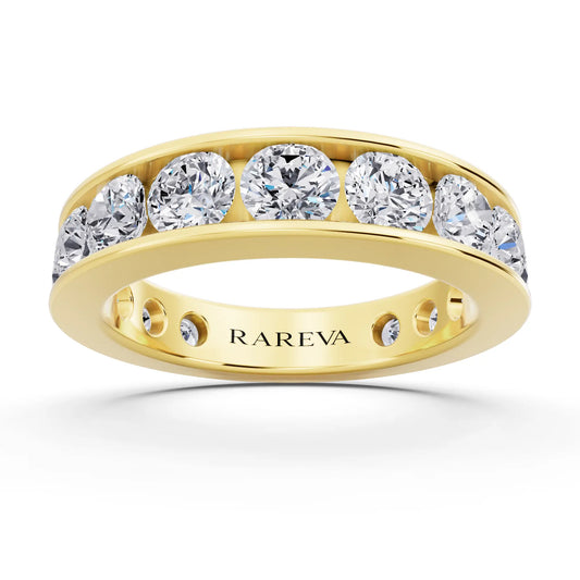 14K Yellow Gold Round Cut Diamond Channel Set Eternity Band - 4.2mm - Front