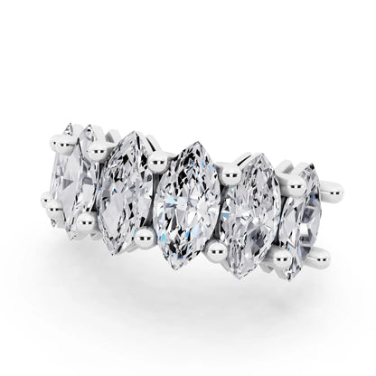 Silver Seven Stone Marquise Cut Diamond Half Eternity Wedding Band - 2.6mm - Close up