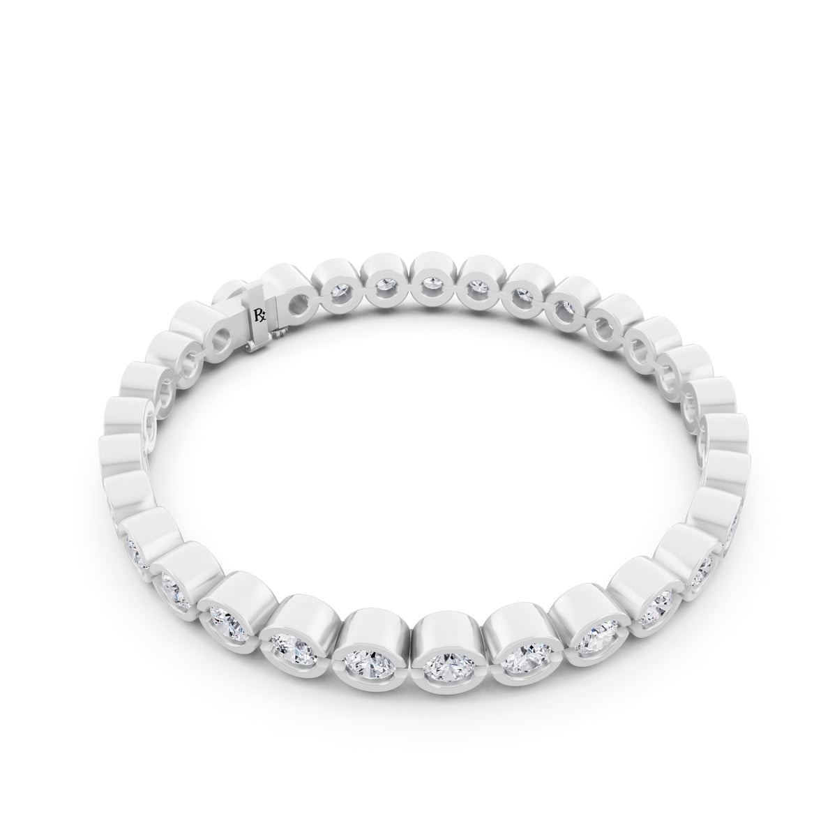 14K White Gold Round Cut Bezel Set Diamond Tennis Bracelet - Left