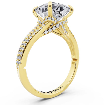 14 KT Yellow Gold Princess Cut Diamond Ring with Pavé Split Shank - top view
