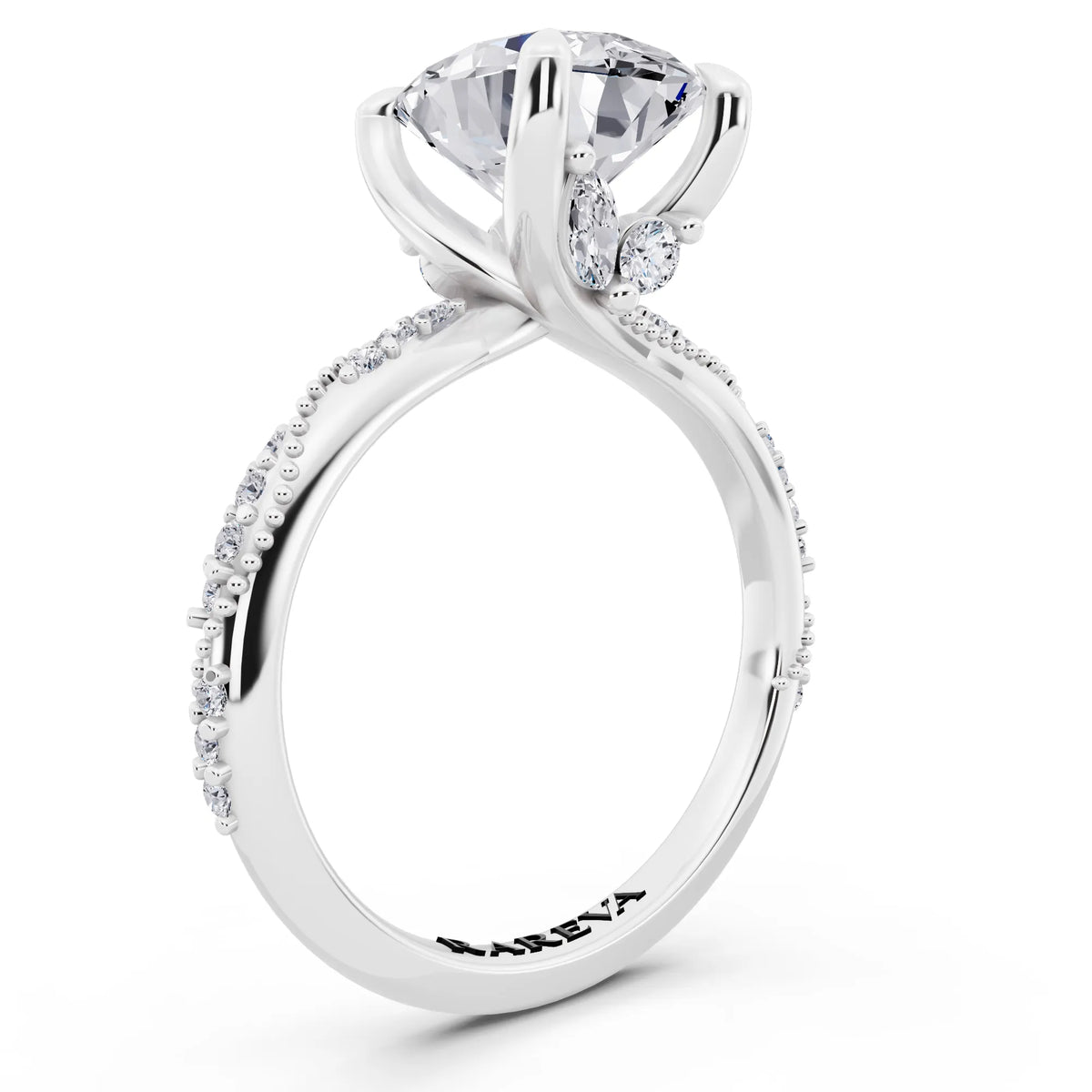 14 KT White Gold Oval Cut Diamond Ring with Marquise Accent - top view