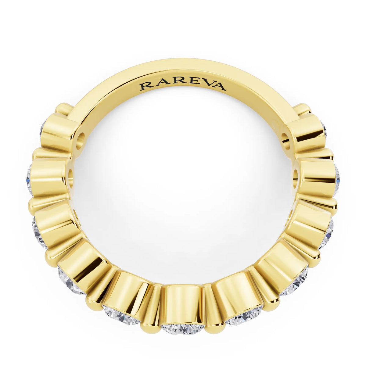 10K Yellow Gold Round Cut Diamond Half Sculpted Prong Eternity Band - 2.3mm - Top