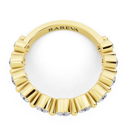 10K Yellow Gold Round Cut Diamond Half Sculpted Prong Eternity Band - 2.3mm - Top