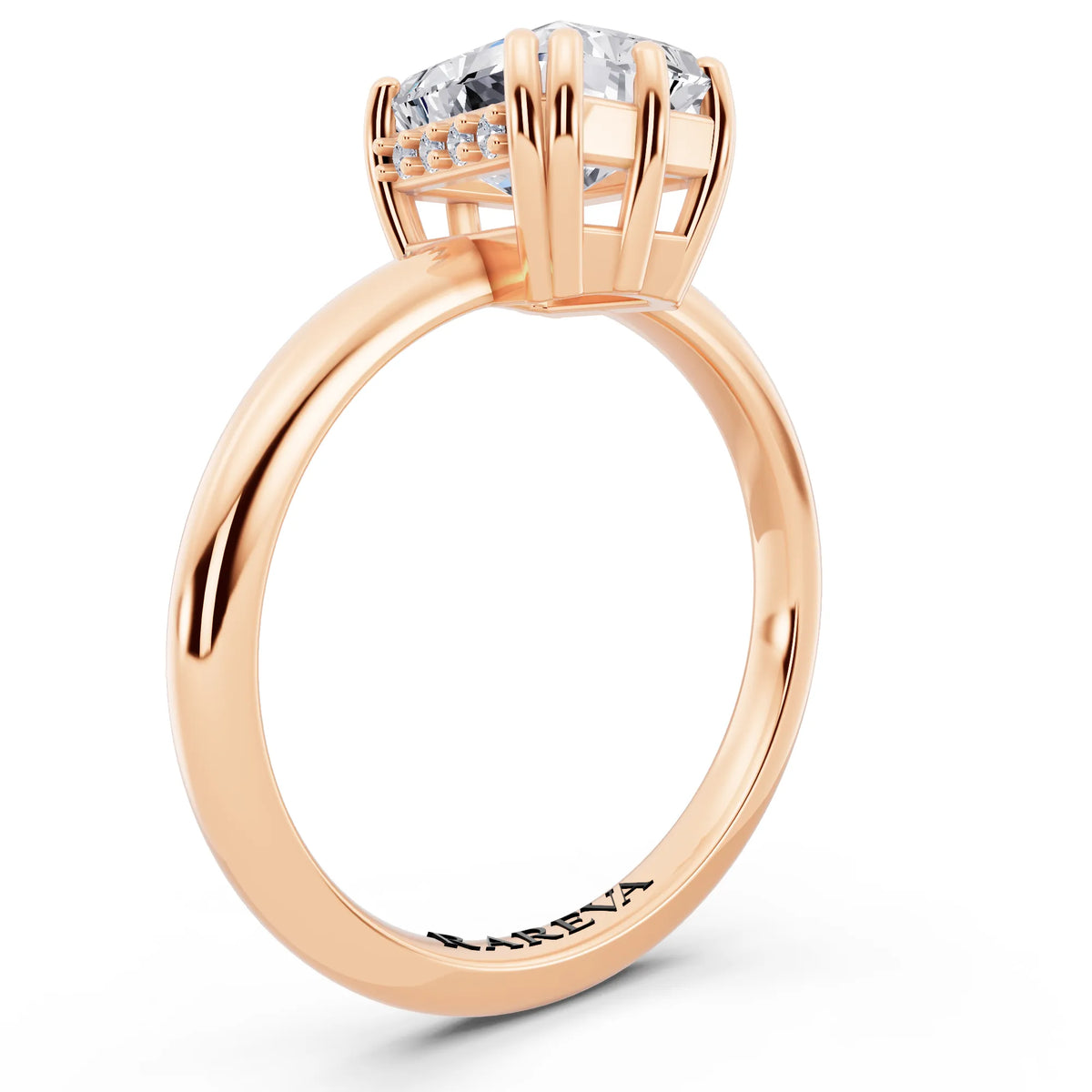 18 KT Rose Gold Radiant Cut Diamond Solitaire Ring with Hidden Accent Basket - top view