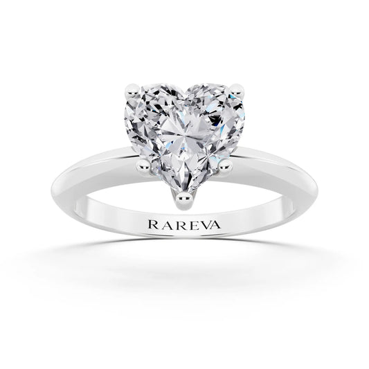 Platinum Heart Cut Diamond Classic Solitaire Ring - front view