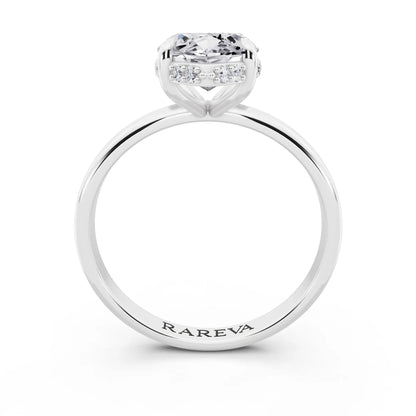 14 KT White Gold Marquise Cut Diamond Hidden Halo Solitaire Ring - through finger