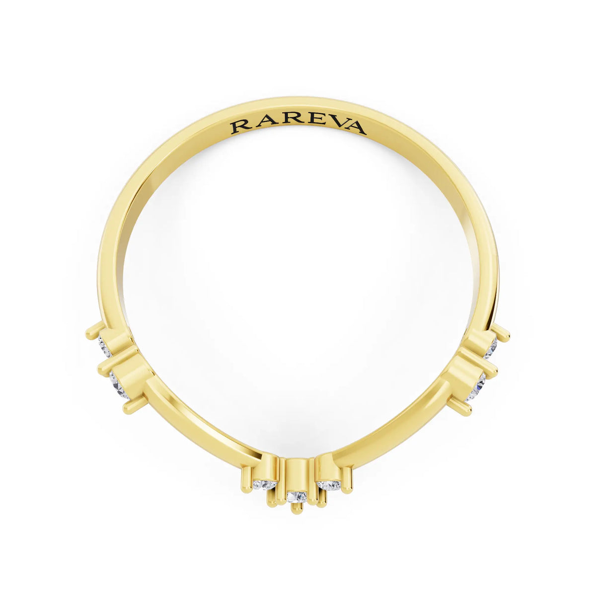 10K Yellow Gold Round Cut Diamond Graduated V Curved Band - 1.7mm - Top