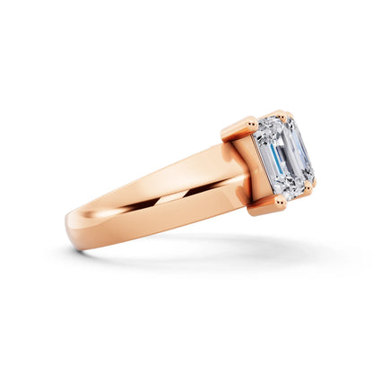 14K Rose Gold Five Stone Emerald Cut Diamond Half Eternity Wedding Band - 3mm - Side