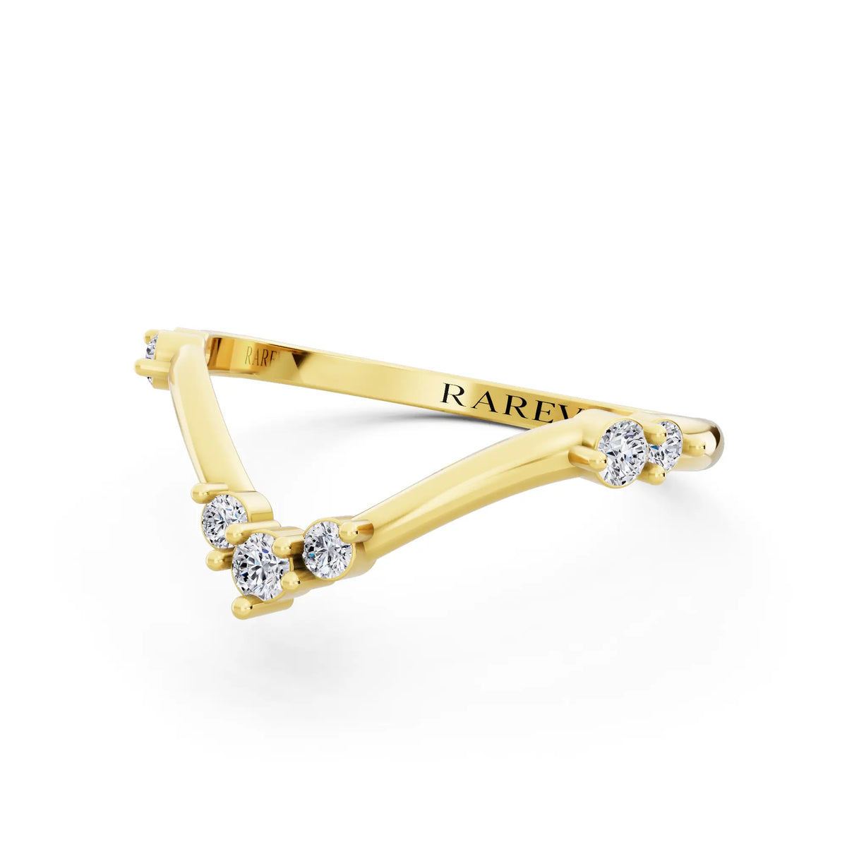 10K Yellow Gold Round Cut Diamond Graduated V Curved Band - 1.7mm - Close up