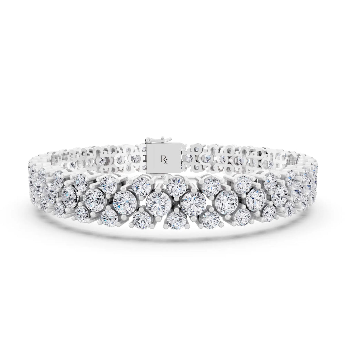 14K White Gold Multi Row Round Cut Diamond Tennis Bracelet - Main
