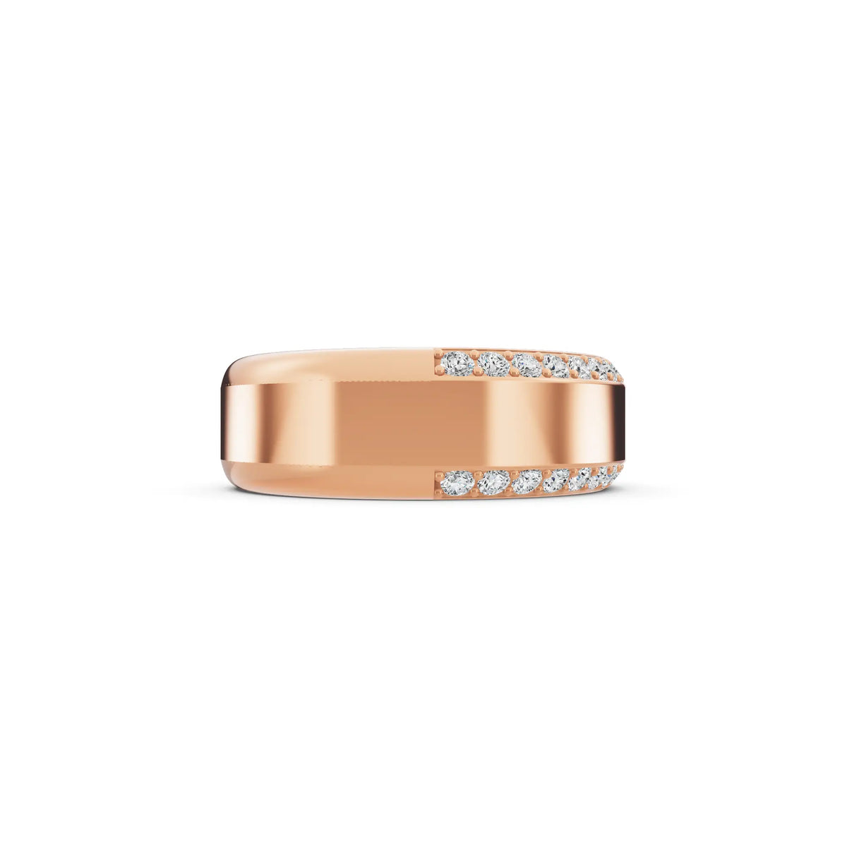 14K Rose Gold Men's Round Cut Diamond Pave Bevel Edge Band - 6.5mm - Side