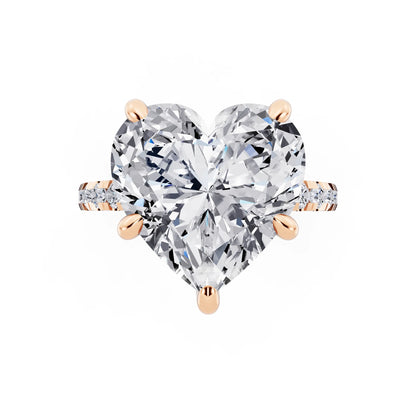 18 KT Rose Gold Heart Cut Diamond Hidden Halo Tiger Prong Pave Band Ring - top angle