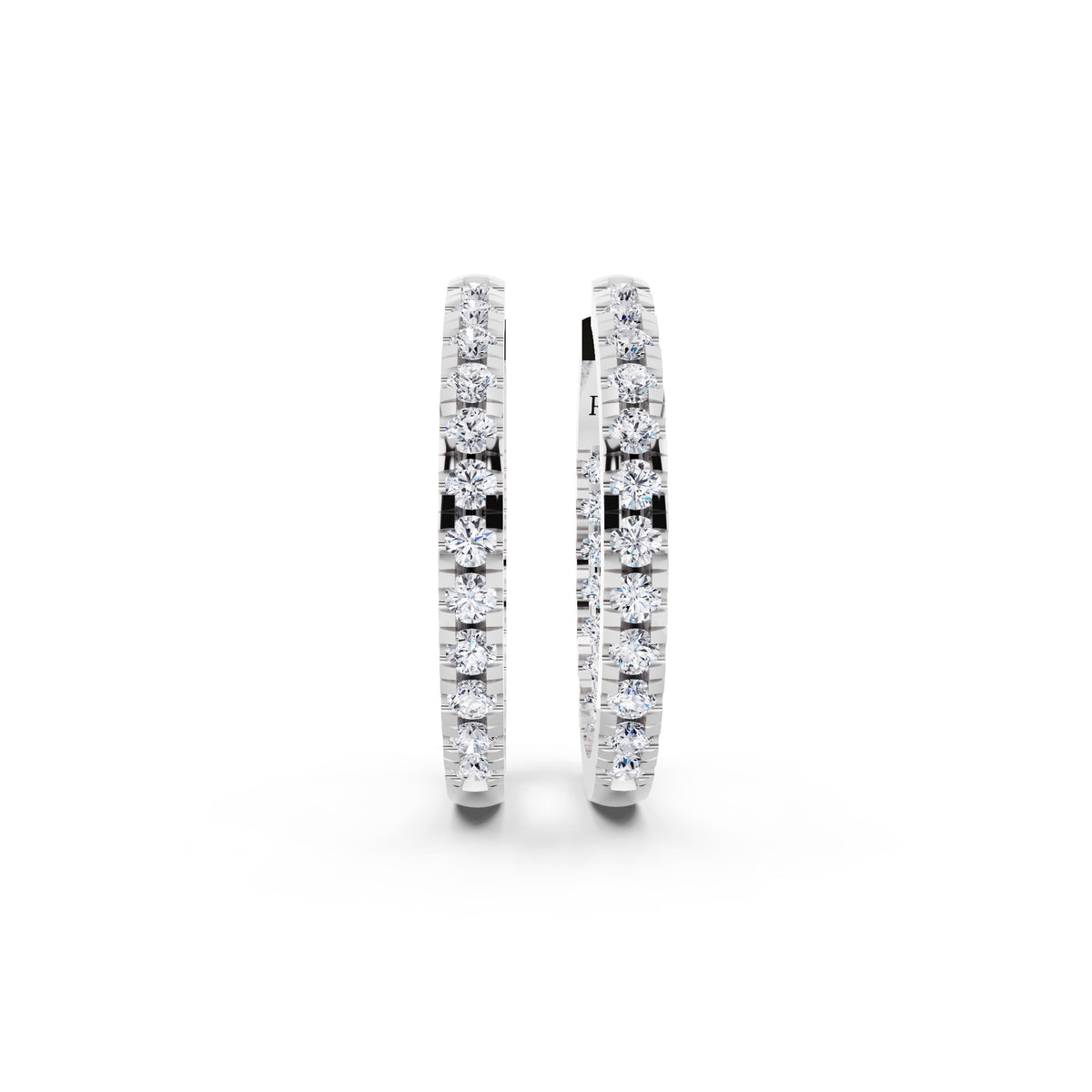 10KT White Gold Round Diamond Hoop Earrings - front