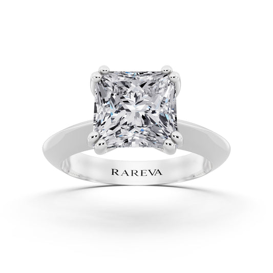Platinum Princess Cut Diamond Solitaire Ring with Knife Edge Band - front view