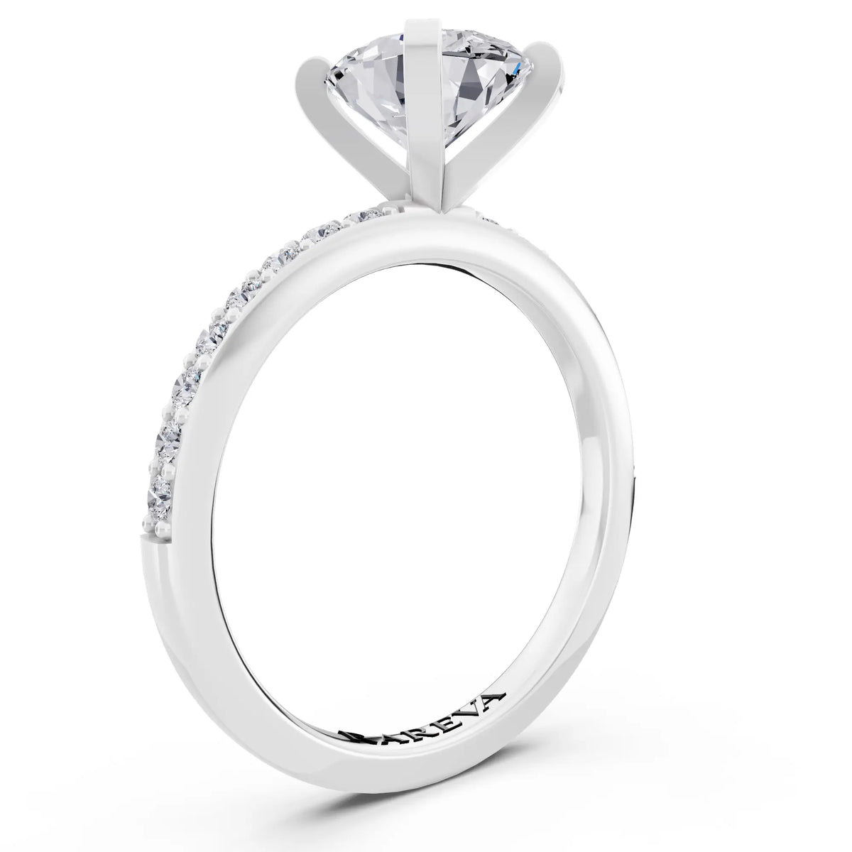 14 KT White Gold Oval Cut Diamond Solitaire Ring with Pave Shank - top view