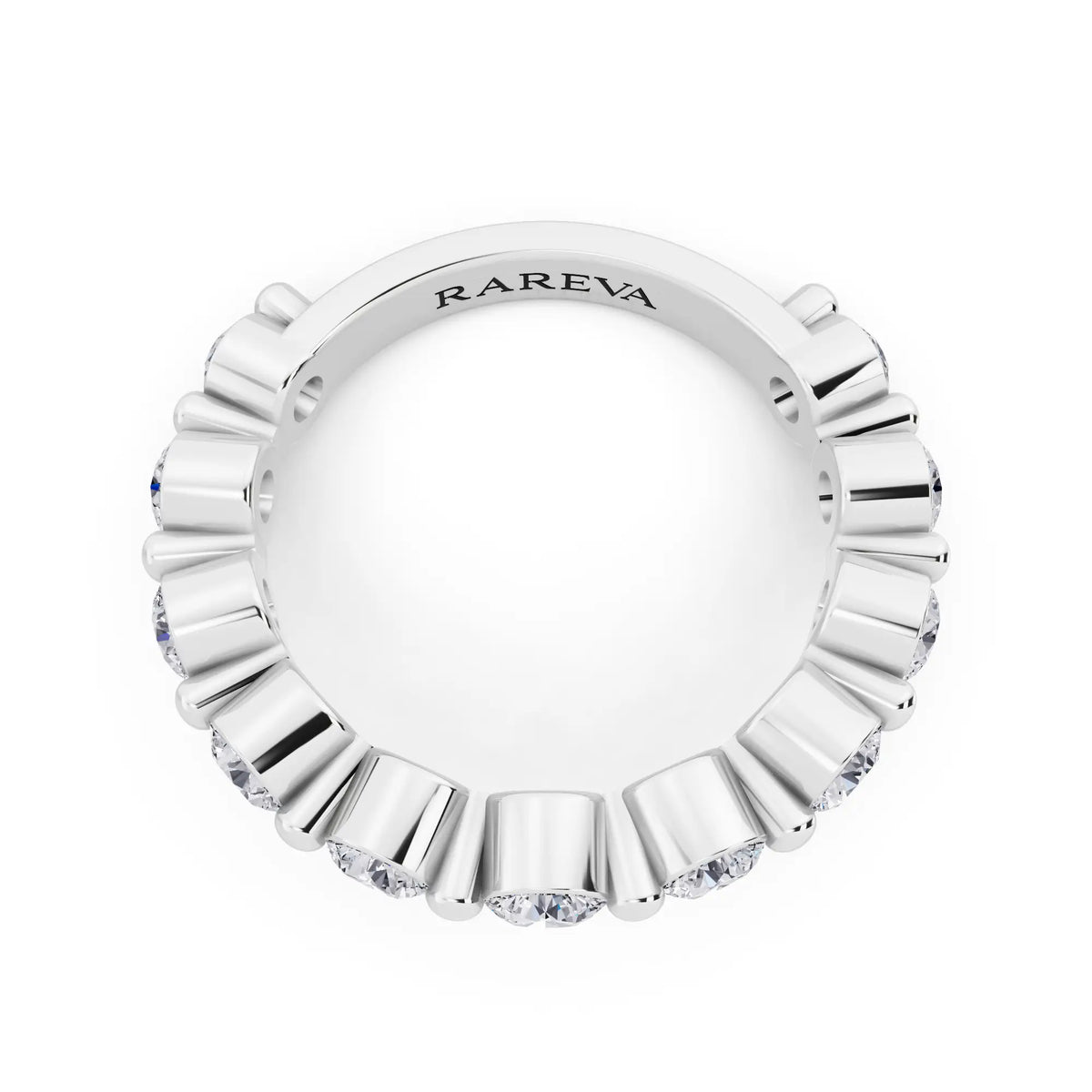 Silver Round Cut Diamond Half Sculpted Prong Eternity Band - 2.7mm - Top